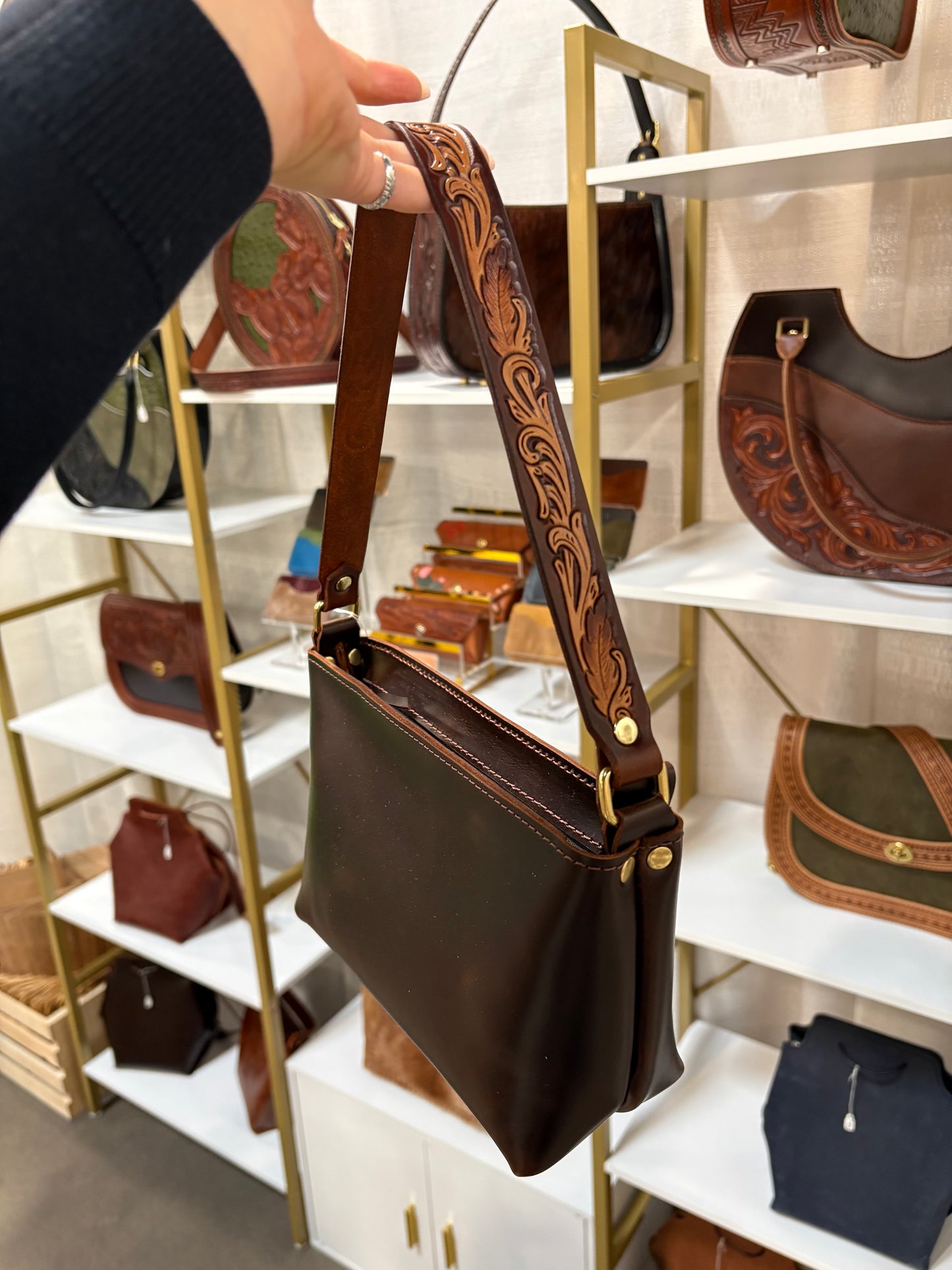 Socorro Tooled Shoulder Bag - Whisky Feather Scrollwork