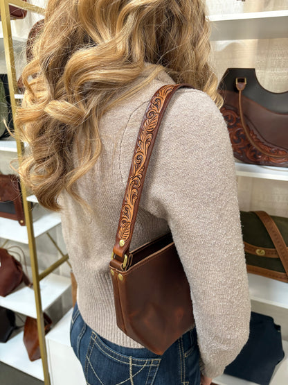 Socorro Tooled Shoulder Bag - Caramel Leaf Swirl