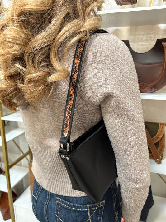 Socorro Tooled Shoulder Bag - Black Scroll 2