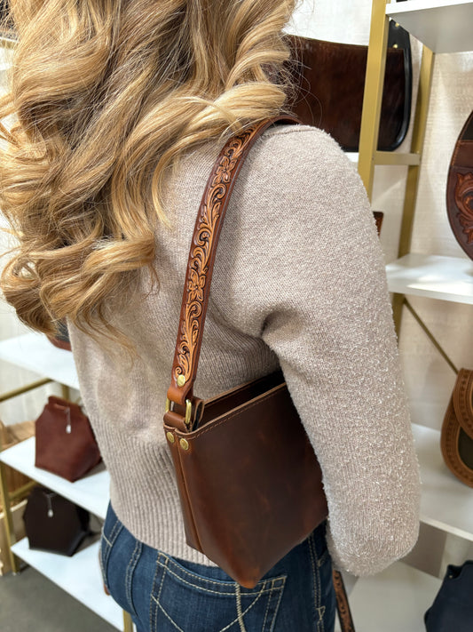 Socorro Tooled Shoulder Bag - Caramel Floral Scroll