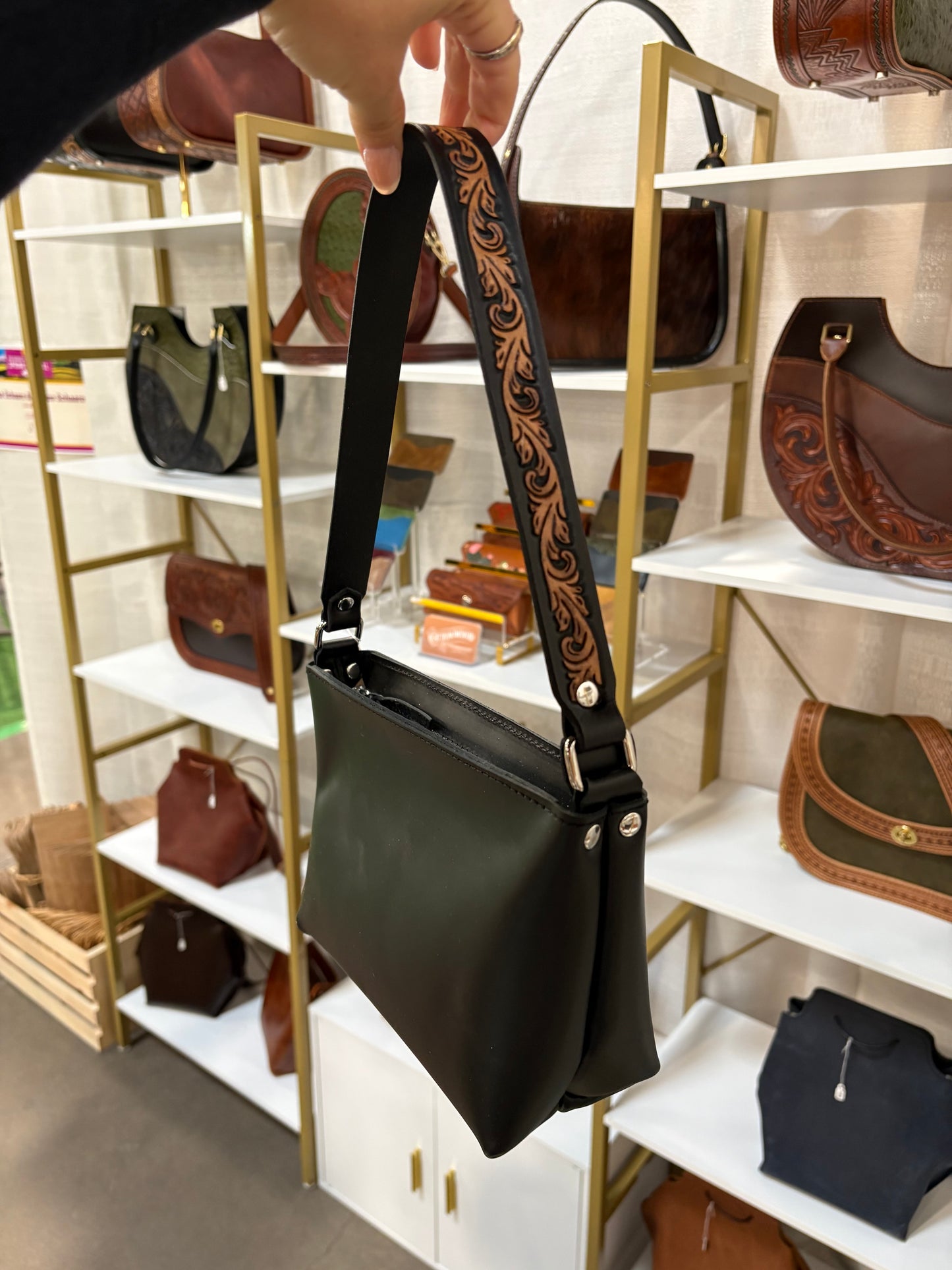 Socorro Tooled Shoulder Bag - Black Scroll 2