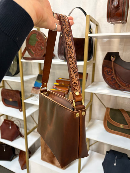 Socorro Tooled Shoulder Bag - Caramel Floral Scroll