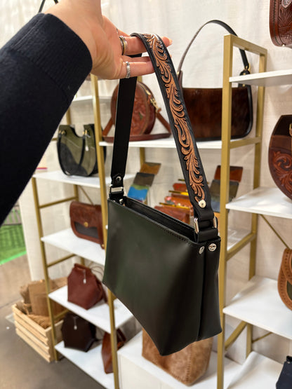 Socorro Tooled Shoulder Bag - Black Scroll 1