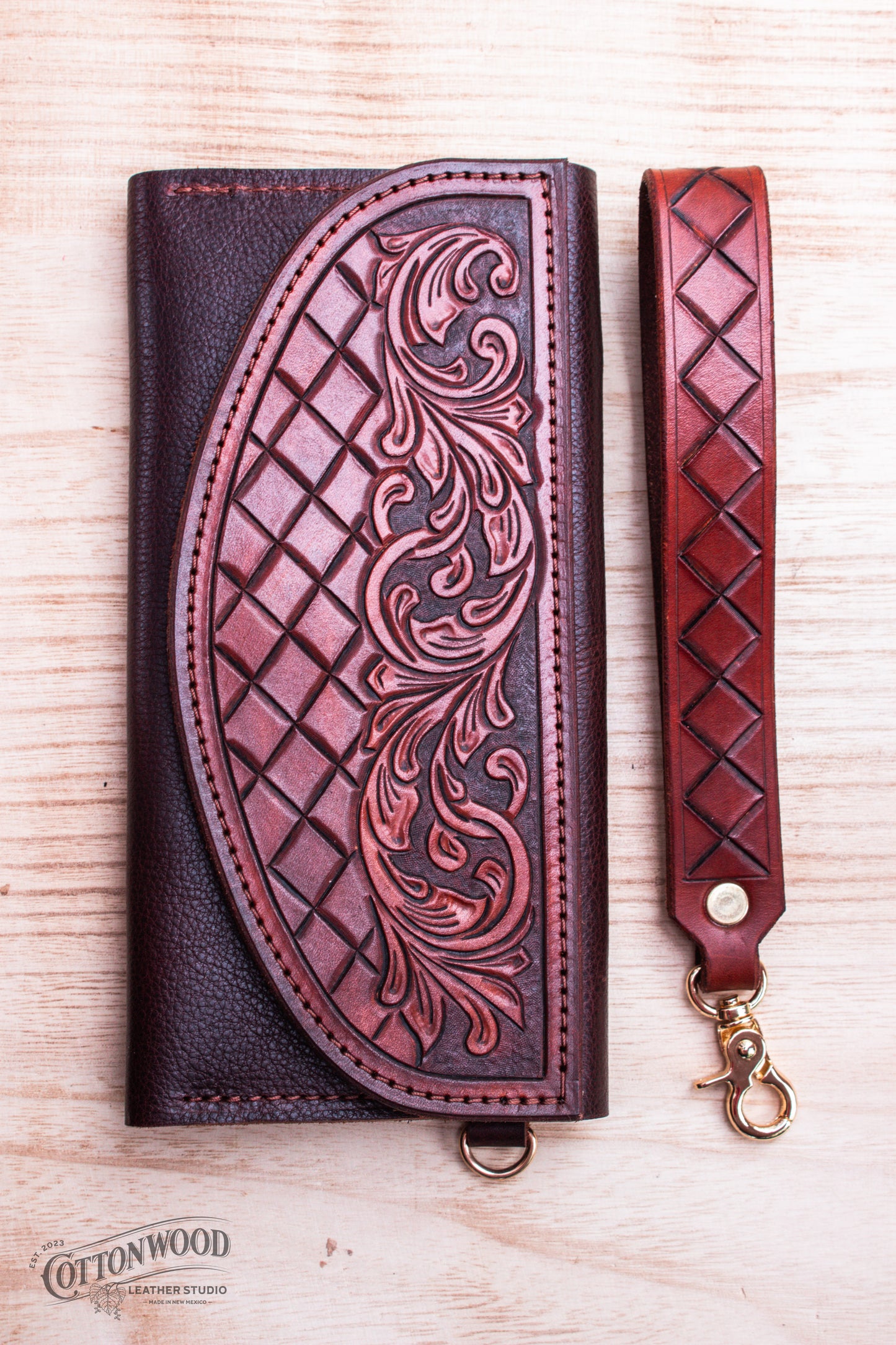 Elegant Scrollwork Clutch Wallet with Wrist Strap