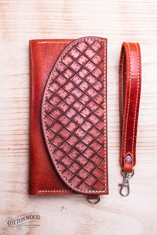 Rust Checkered Clutch Wallet with Wrist Strap