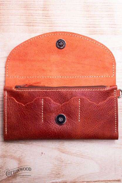 Rust Checkered Clutch Wallet with Wrist Strap