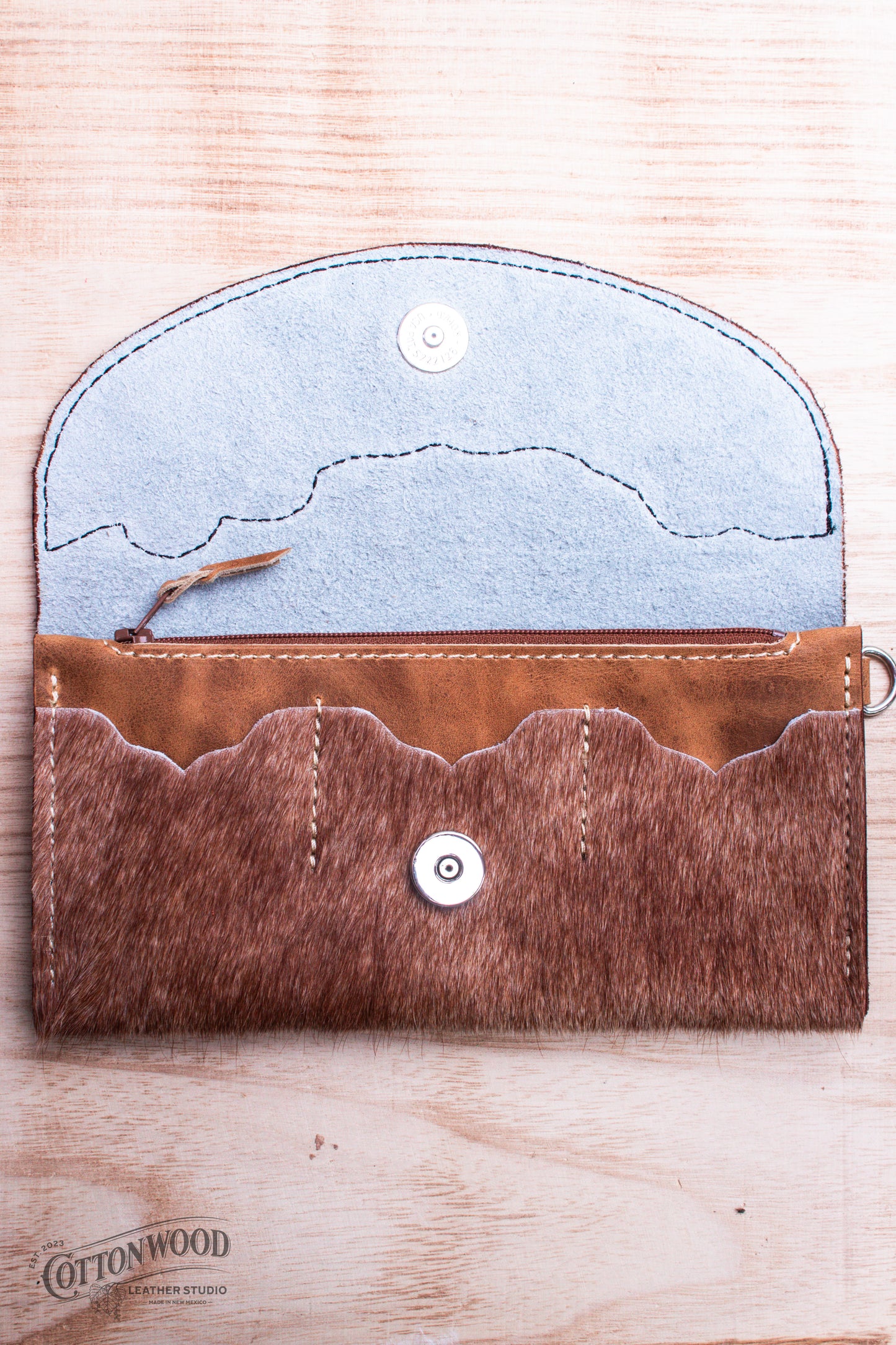 Cowhide Horseshoe Clutch Wallet with Wrist Strap