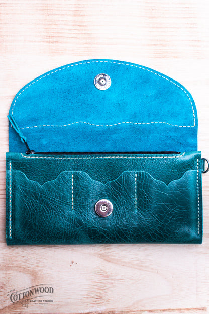 Turquoise Daisy Clutch Wallet with Wrist Strap