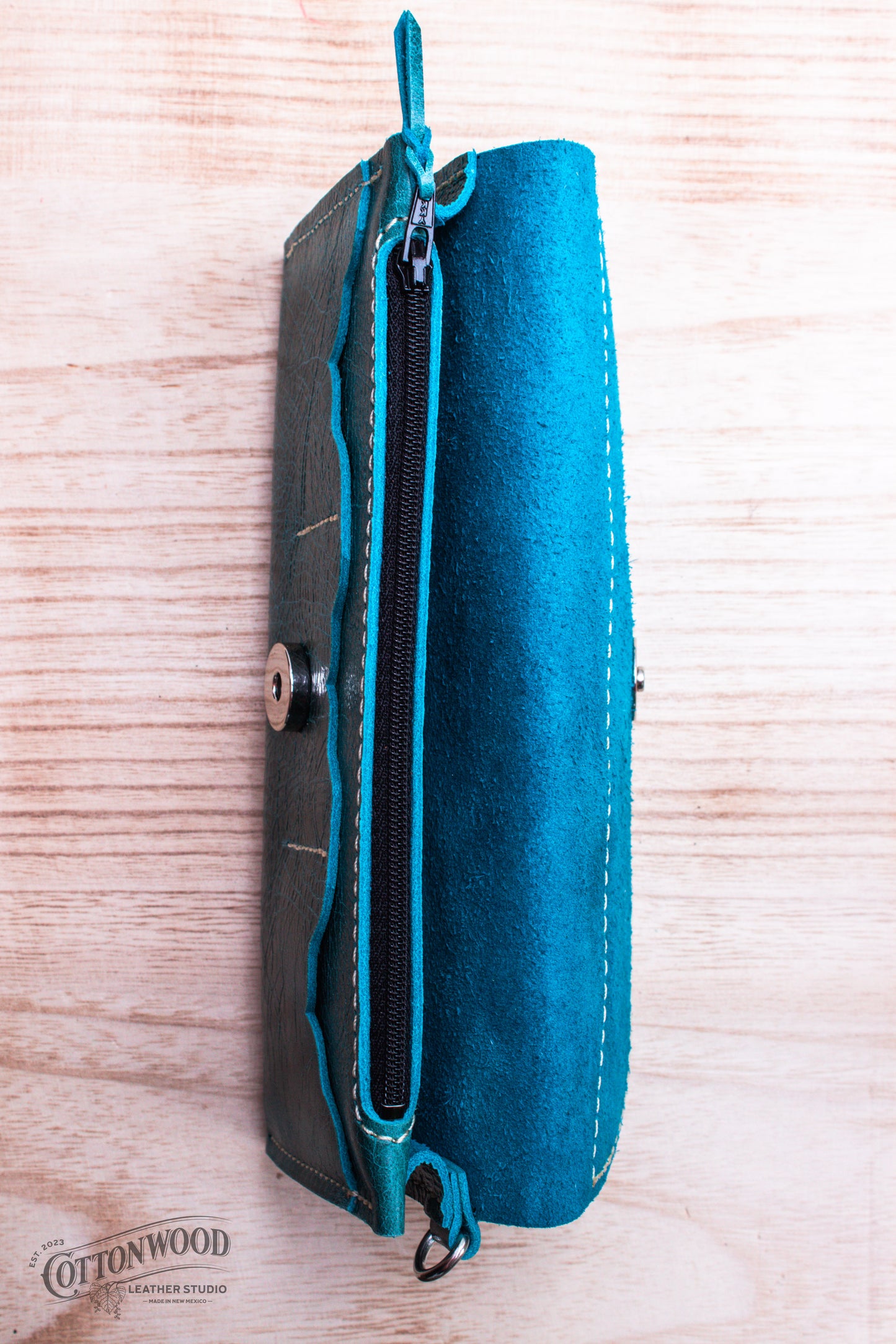 Turquoise Clutch Wallet with Floral Wrist Strap