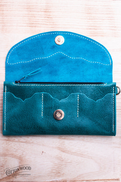 Turquoise Clutch Wallet with Floral Wrist Strap