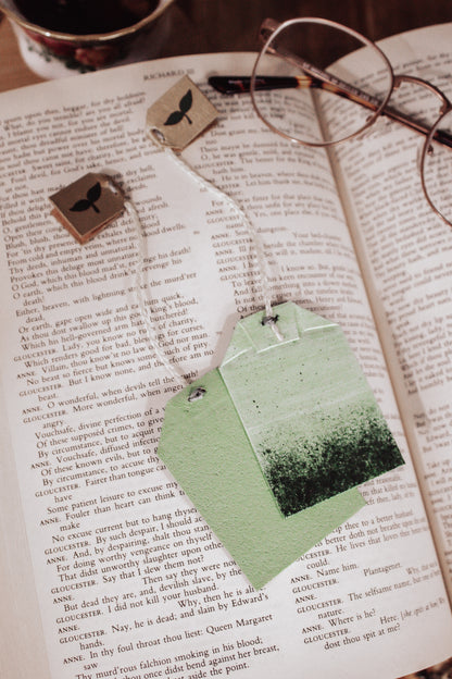 Green Tea Bag Leather Bookmark