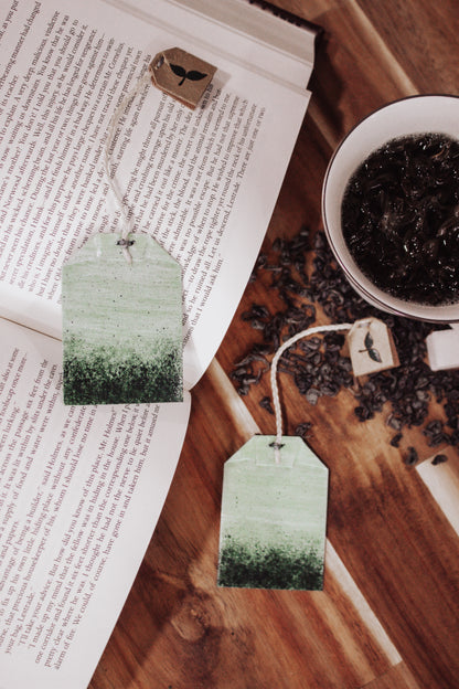 Green Tea Bag Leather Bookmark