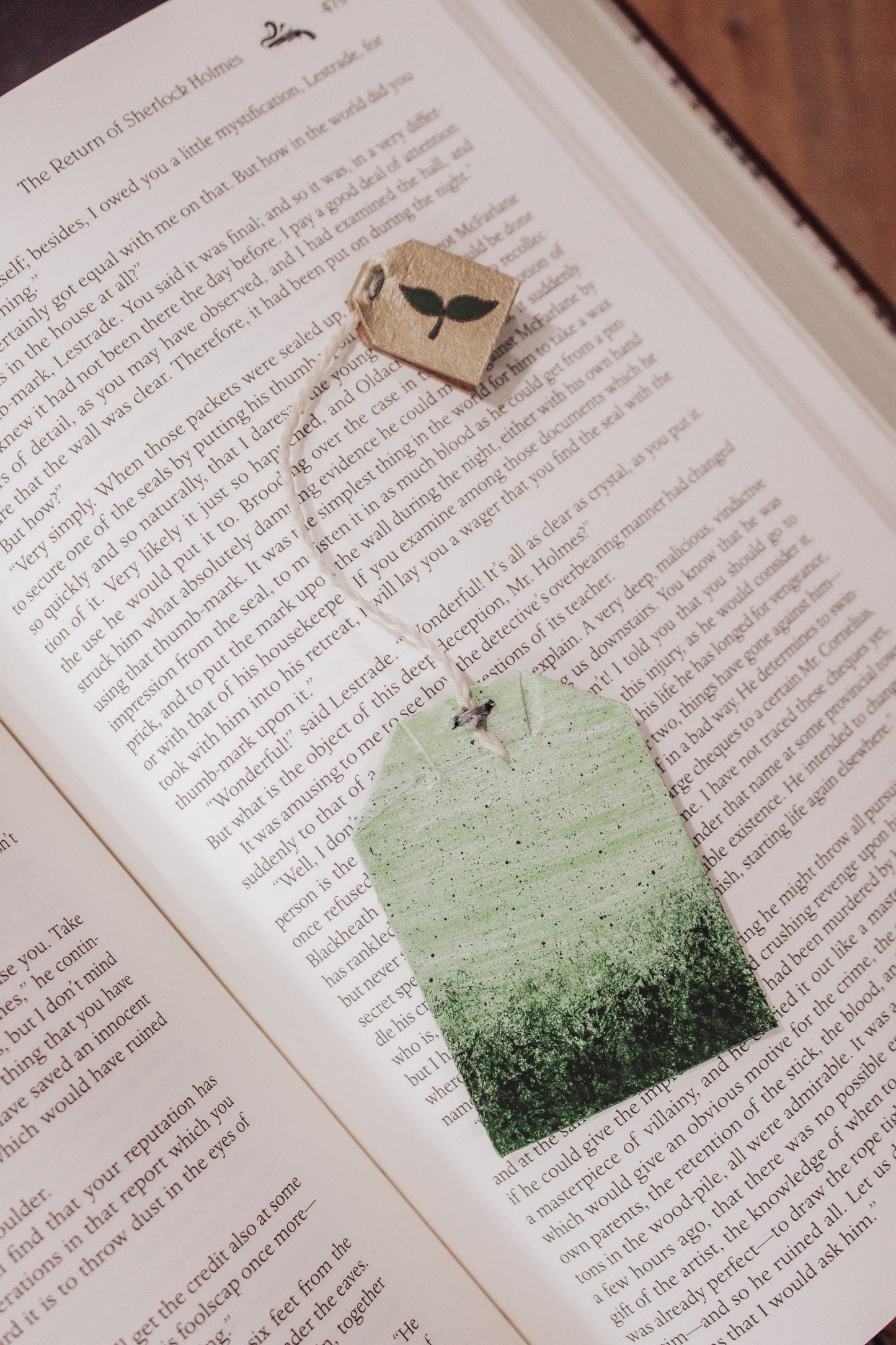 Green Tea Bag Leather Bookmark