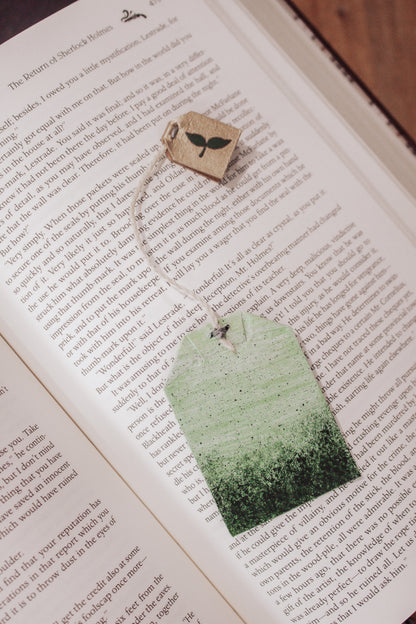 Green Tea Bag Leather Bookmark