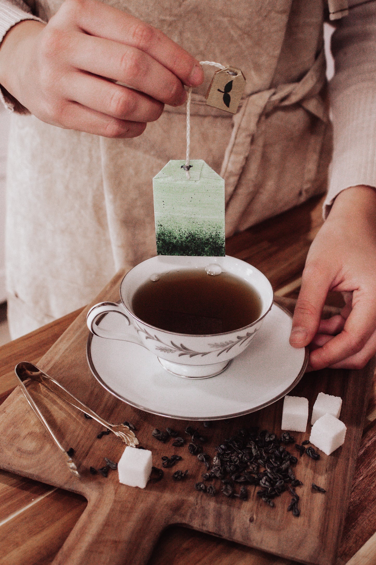 Green Tea Bag Leather Bookmark