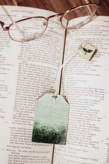 Green Tea Bag Leather Bookmark